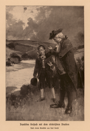 Benjamin Franklin investigaing lightning (litho)