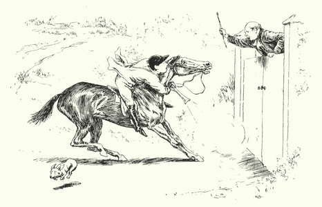 A man went a hunting at Reigate, and wished to leap over a high gate (engraving)