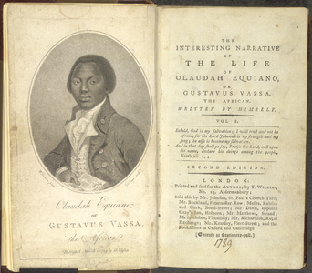 Titlepage from 'The Interesting Narrative of the Life of Olaudah Equiano, or Gustavus Vassa, the African', published 1789 (print)
