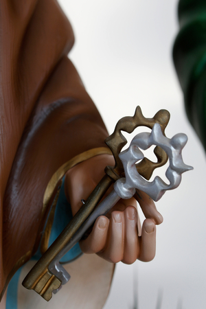 Catholic church of St Peter and St Paul, Gjakova, Kosovo. St Peter statue detail. (photo)