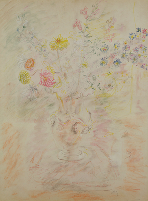 Flowers in a vase, c.1950 (watercolour, pastel & pencil)