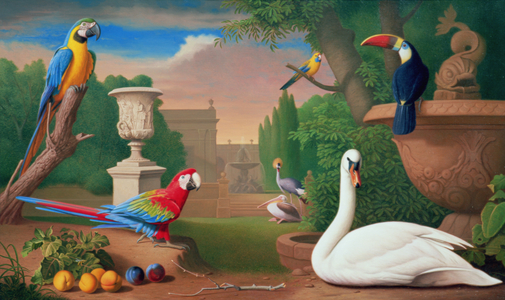Landscape with Birds (oil on canvas)