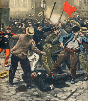 Anarchist demonstration in favor of Dreyfus and against antisemitism, Paris 1899 (Engraving)