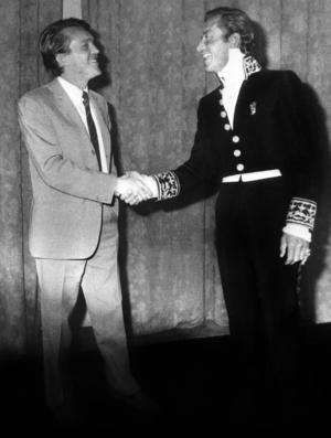 Director Yves Laumet Congratulated By Guy Louis Duboucheron, Who Has Given Him A Prize For his Films, in Cognac, June 20, 197 (b/w photo)