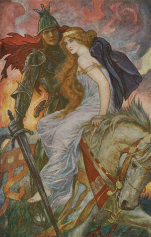 Lancelot Bears off Guinevere (colour litho)