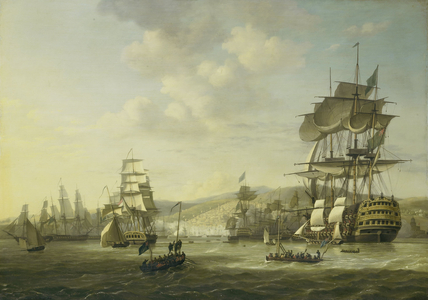 The Anglo-Dutch fleet in the Bay of Algiers , 1818 (oil on panel)