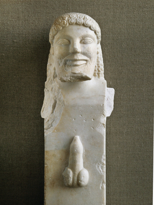 Ithyphallic buSt. Marble statue from Siphnos, Greece (marble)