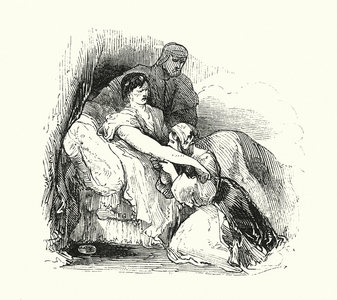 Eleanor sucking the poison from her husband's wound, 1272 (engraving)