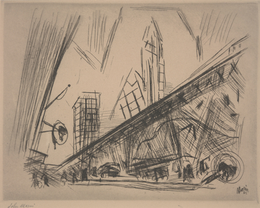 Downtown New York or Park Row, 1921 (drypoint)