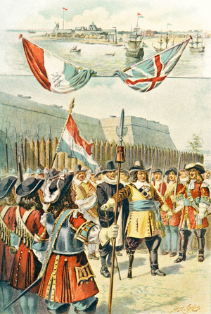 The Dutch surrender New Amsterdam, America, to the English, September 8th, 1664.