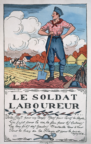 The Soldier Ploughman, 1917 (colour litho)