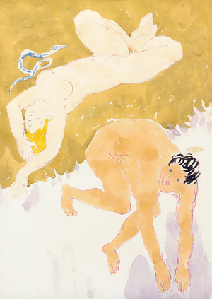 Adam and Eve (pen, red ink & w/c on paper)