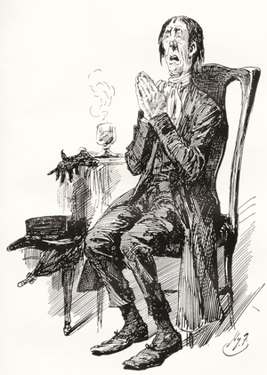 Stiggins.  Illustration by Harry Furniss for the Charles Dickens novel The Pickwick Papers, from The Testimonial Edition, published 1910.