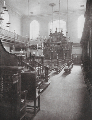 Aldgate, Synagogue, Interior, looking E, 1700-1701 (b/w photo)