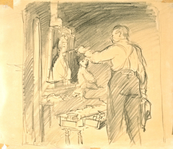 Robert Henri Painting a Portrait (pencil on thin paper, white turned brown)
