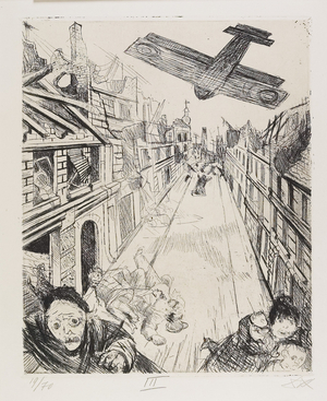 Lens wird mit Bomben belegt (Lens is Destroyed by Bombing), plate 33 from Der Krieg (The War), 1924