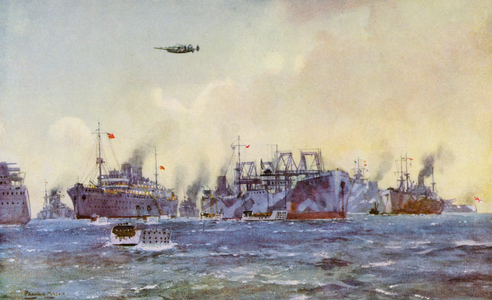 Merchant ships as transports, landing craft and store ships (colour litho)