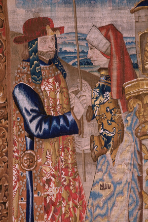 Flemish tapestry. Passing the red Sea (Paso del Mar Rojo). Ca 1490. Detail.