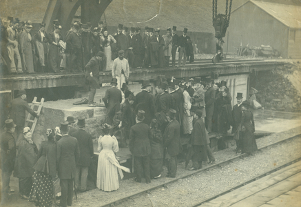 Visit of the Marquis of Londonderry to Roker Pier works, 1891 (b/w photo)