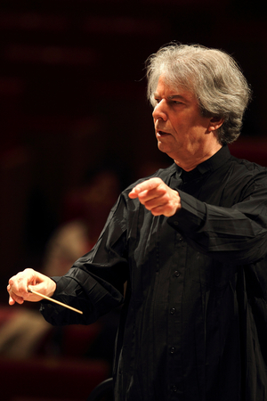 Hartmut Haenchen in May 2010 rehearsing with l'orchestre de Paris, Salle Pleyel, Paris, France. German conductor, b. 1943