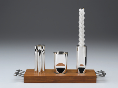 Havdalah Set for the Sabbath. 1968 (silver: hollow-formed, turned, pierced; walnut)