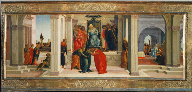 Three scenes from the life of Esther: Mordechai laments the fate of the Jews …