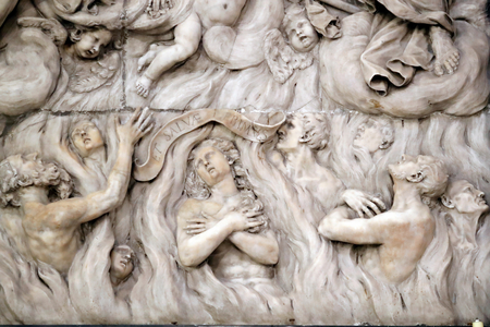 Santa Maria delle Vigne basilica. The Last Judgment, the hell. Sculpture. Genoa. Italy.