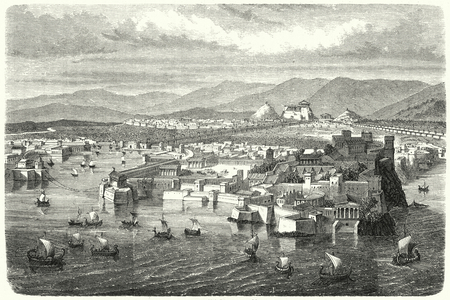View of ancient Athens from Piraeus (engraving)