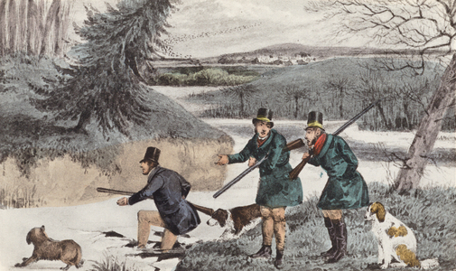 Mytton shooting in winter (litho)