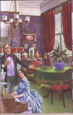 A Victorian parlour (colour litho)