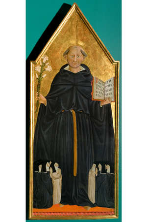 Saint Nicholas of Tolentino venerated by nine Augustinian nuns, c.1474-97 (tempera on board)