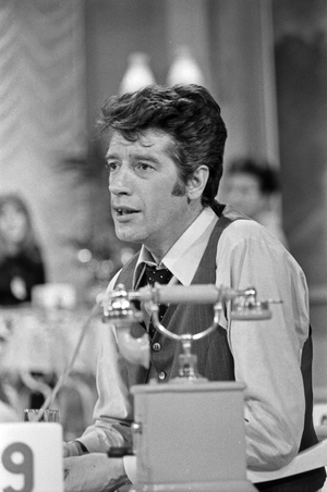 Dutch TV presenter Rudi Carrell performing at a German TV show, Hamburg, early 1970s
