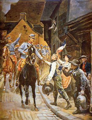 The French Return to Alsace-Lorraine, 1915 (colour litho)