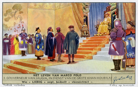 Marco Polo as a government official to Kublai Khan, 1941 (chromo)