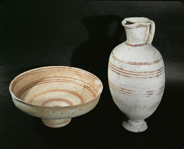 Juglet and bowl, burnished and painted (bronze)