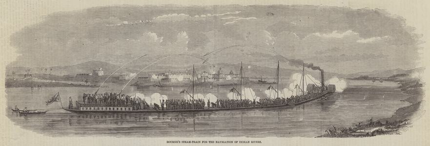 Bourne's Steam-Train for the Navigation of Indian Rivers (engraving)