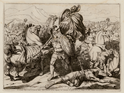Aulus Cornelius Cossus killing Lars Tolumnius in battle, 437 BC (etching)