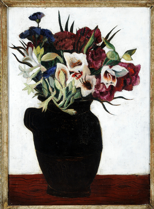 Flowers in a Black Jug (oil on canvas)