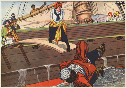 Walking the plank (colour litho)