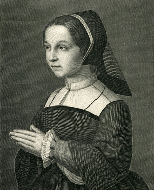 Saint Jeanne Francoise Fremyot Baroness of Chantal 1572 1641 Founder of the Order of Visitation with Saint Francois de Sales at the age of twenty years after the original portrait preserved at the Visitation de Dijon Portrait at the frontispiece of the book History