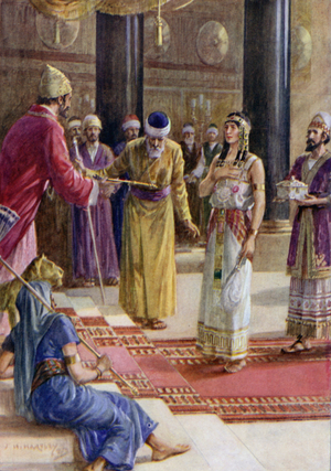 Solomon and the Queen of Sheba, I Kings X 1-10 (colour litho)