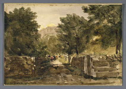 A Road in North Wales with Figures, c.1840 (w/c with gum arabic & gouache over chalk on paper)
