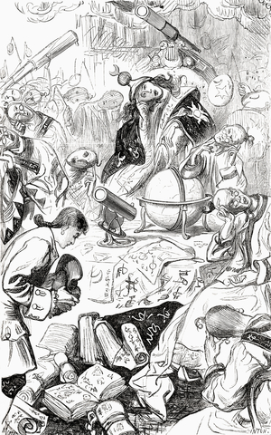 His majesty was then deep in a problem.  From Gulliver's voyage to Laputa.  From Gullivers Travels published c.1875