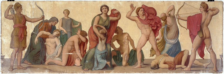 "The Massacre of the Niobids", composition from the atrium of Prince Napoleon's Pompeian home, circa 1860 (oil on canvas on wood)