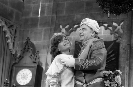French actress Maria Pacome and French actor Jean Le Poulain during the TV recording of the play 'Risky Marriage' on May 31, 1975