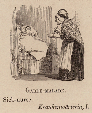 Le Vocabulaire Illustre: Garde-malade; Sick-nurse; Krankenwarterin (engraving)