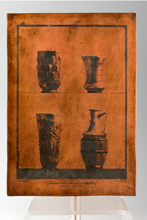 Matrix with three glasses and a pitcher - copper - Archaeological National museum - MANN, Naples, Italy