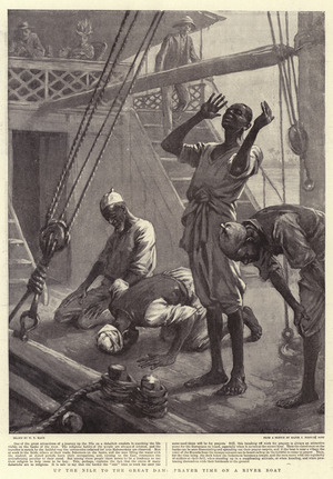 Up the Nile to the Great Dam, Prayer Time on a River Boat (litho)