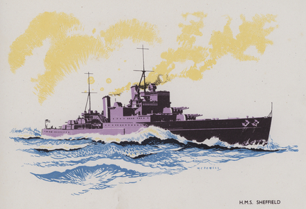 HMS Sheffield (colour litho)