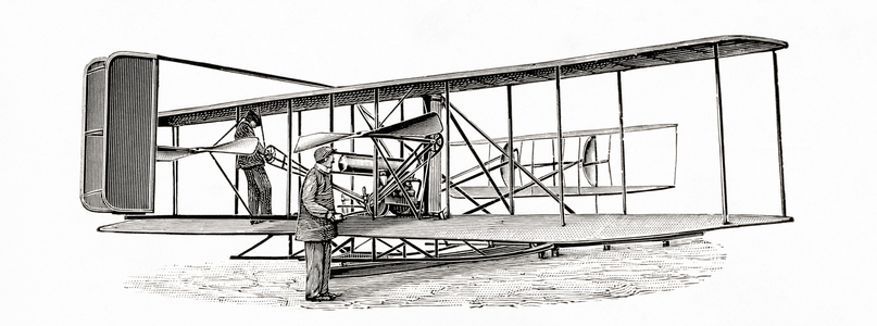 A Wright bothers bi-plane aka double-decker, from Meyers Lexicon, pub. 1924